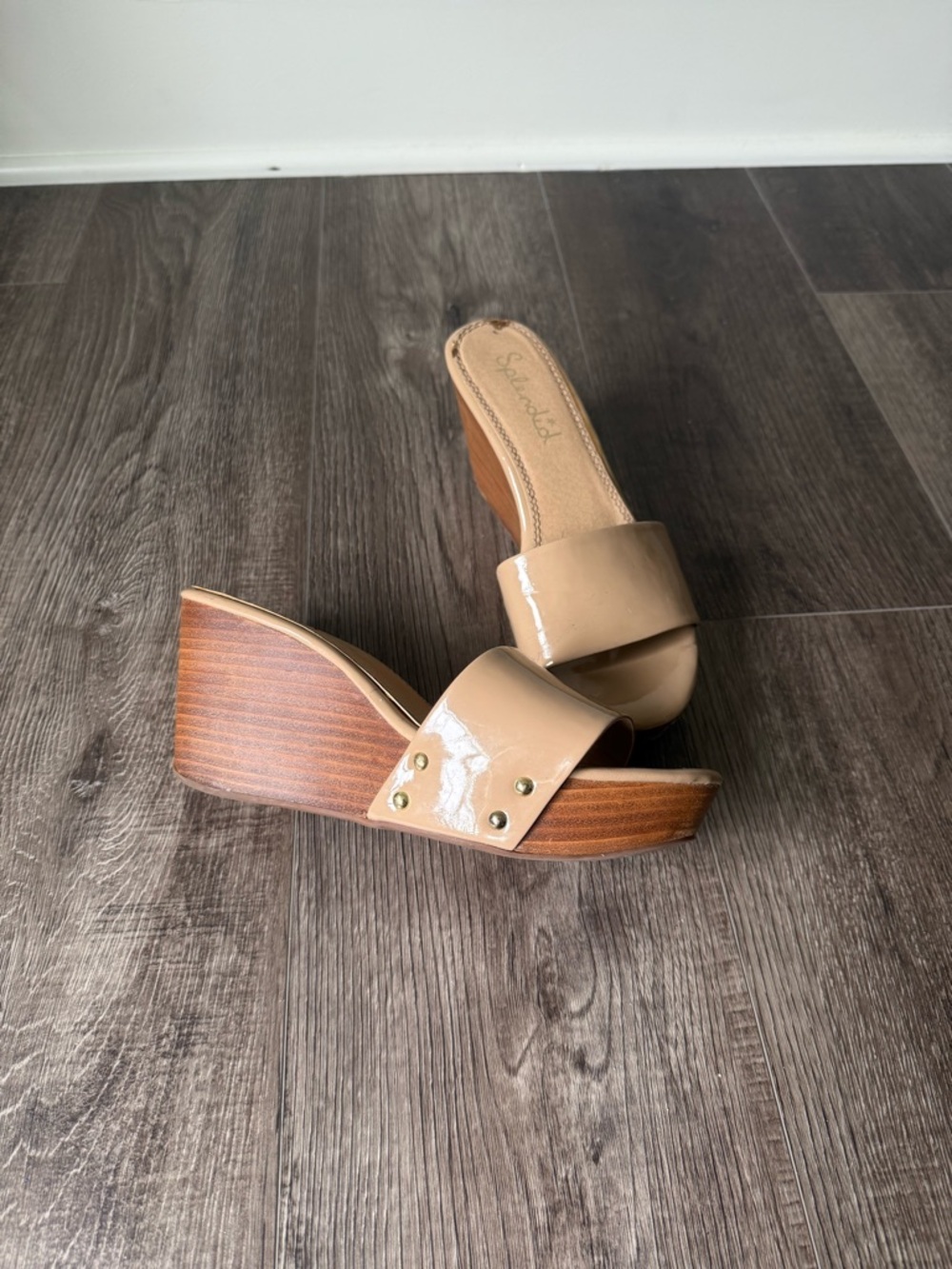 Splendid Nude Patent Wedge Slide Sandals